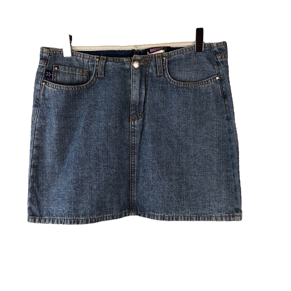 Vintage Y2K Denim Low Rise Mini Skirt Bubblegum Star Studs Blue Jean